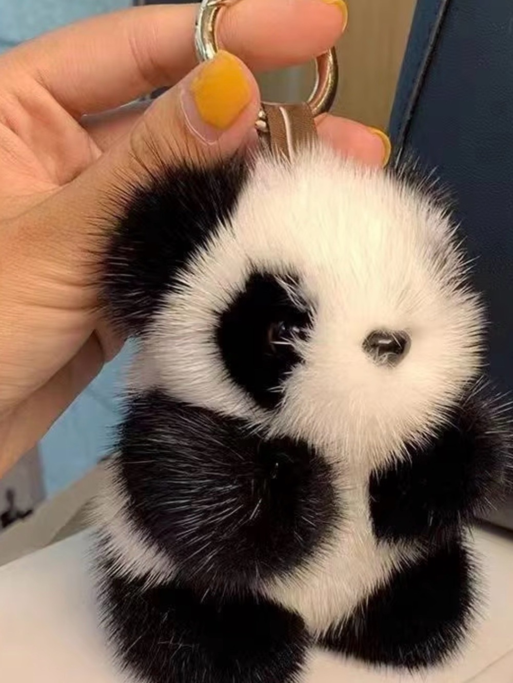 Plush Panda Keychain Accessory - Black & White Faux Fur